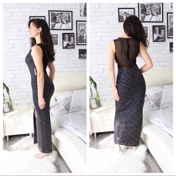 VENUS Deep V Sequin Formal Dress NWT Black - Picture 3 of 10